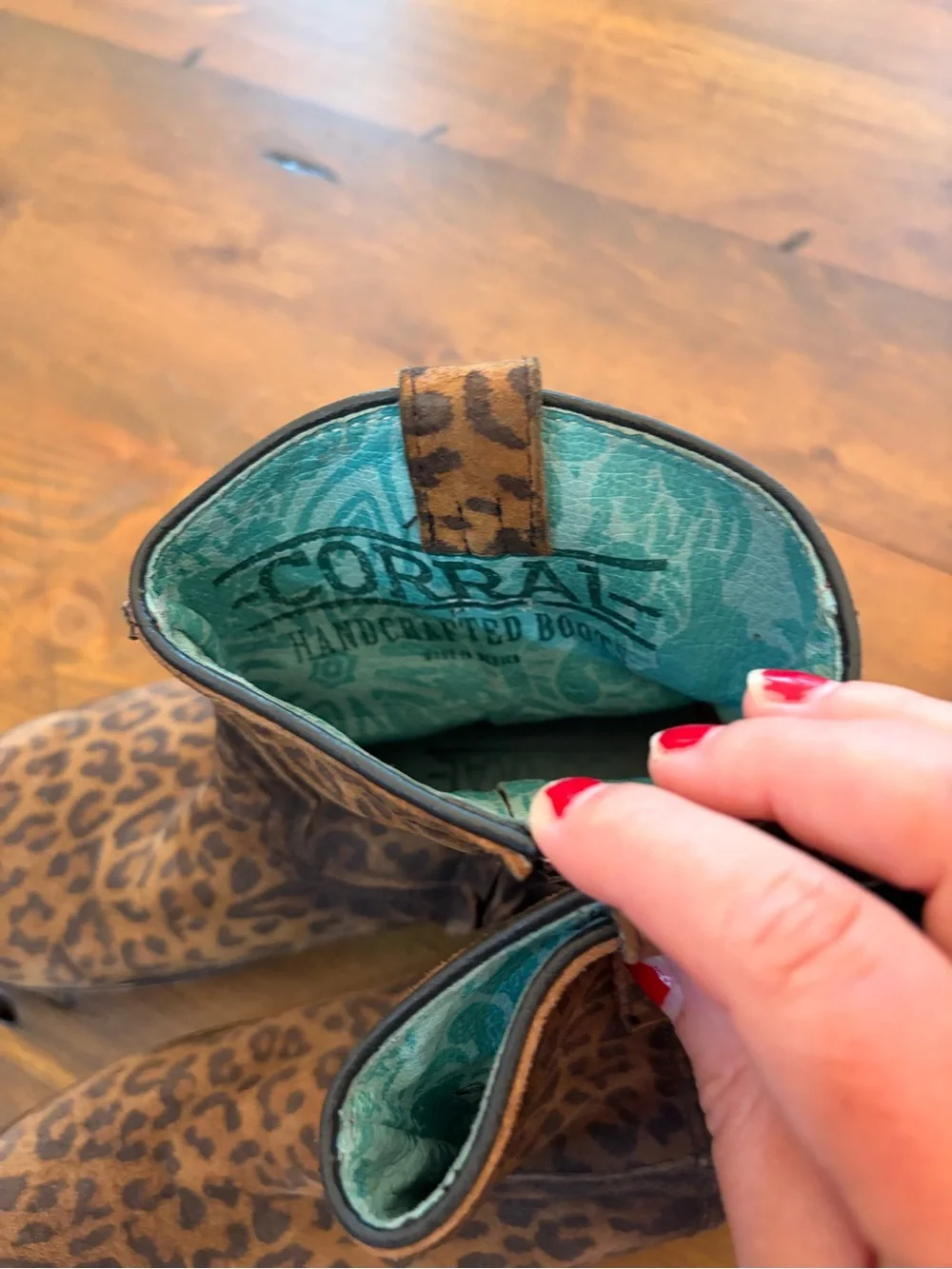 Corral Leopard Print Ankle Boots with Teal Lining